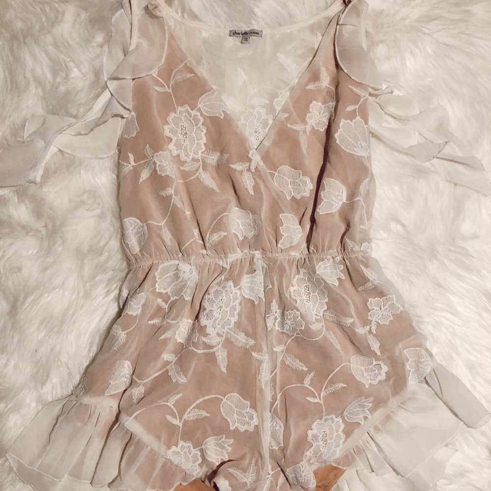 Off the shoulder ruffle romper